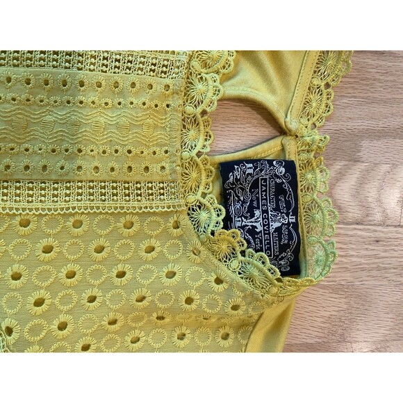 James Coviello Anthropologie Long Sleeve Yellow Victorian Eyelet Lace Top XS - Picture 2 of 6